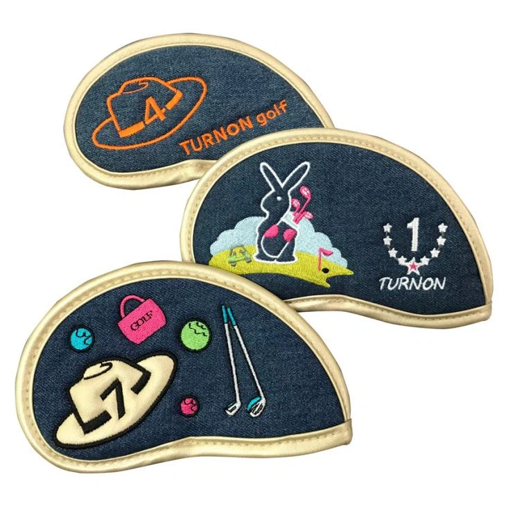 Lovely Rabbit Embroidery Logo On Golf Iron Headcover With Denim Fabric